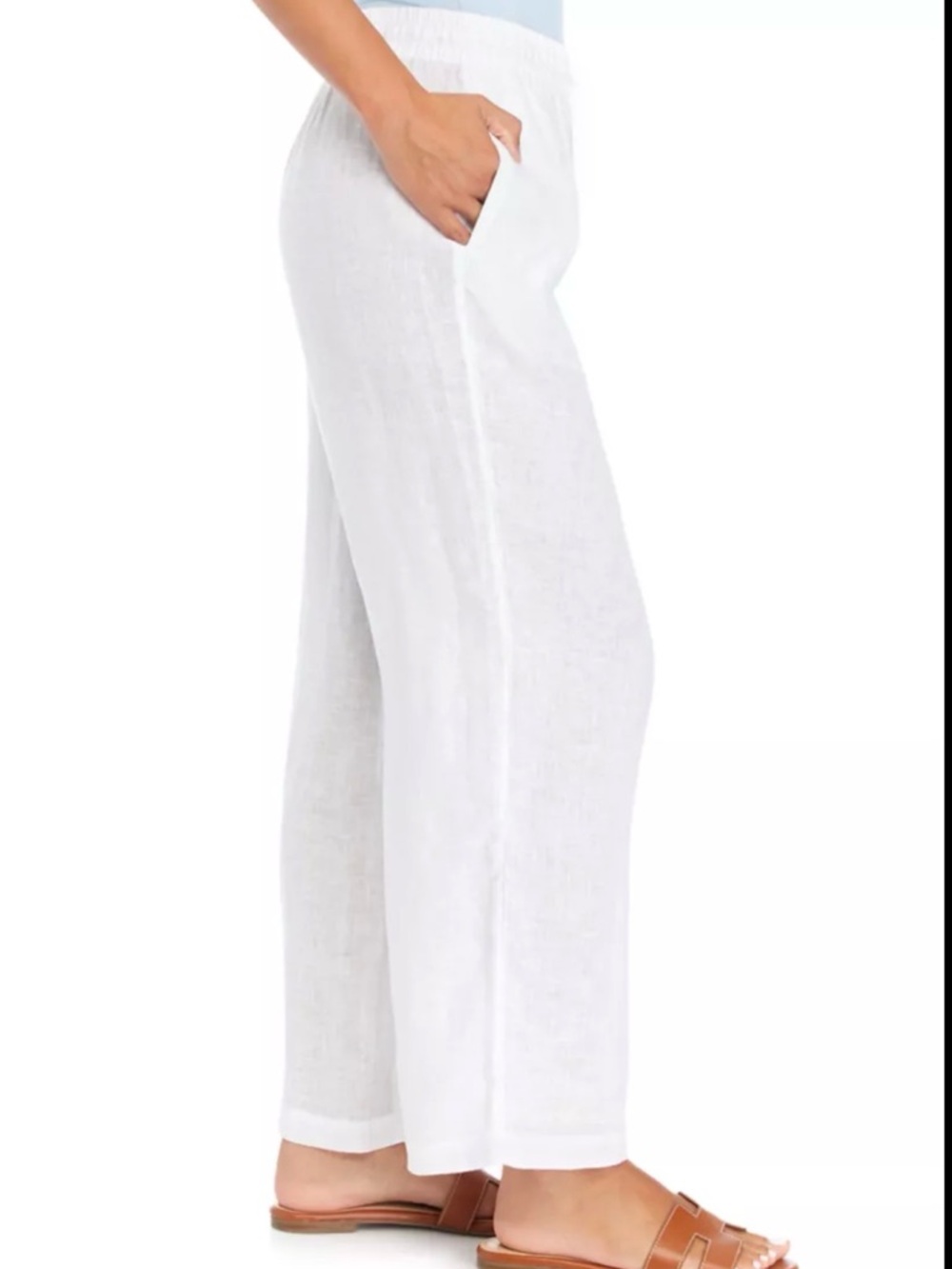 Essentials White Elastic-Waist Wide-Leg Linen-Blend Pants